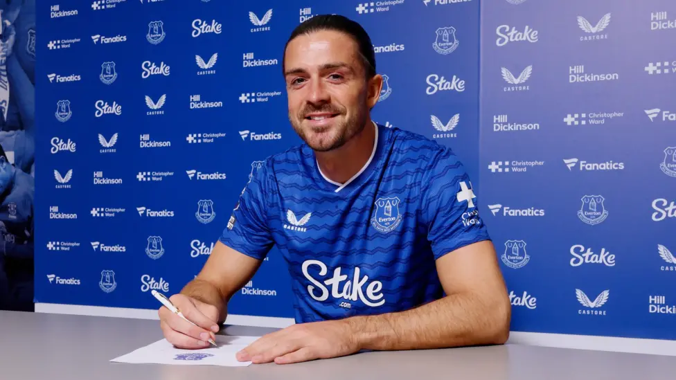 Jack Grealish in Everton kit celebrating